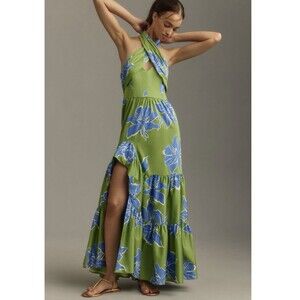 Anthropologie  Hutch Floral Halter Maxi Dress Sz 8P Green